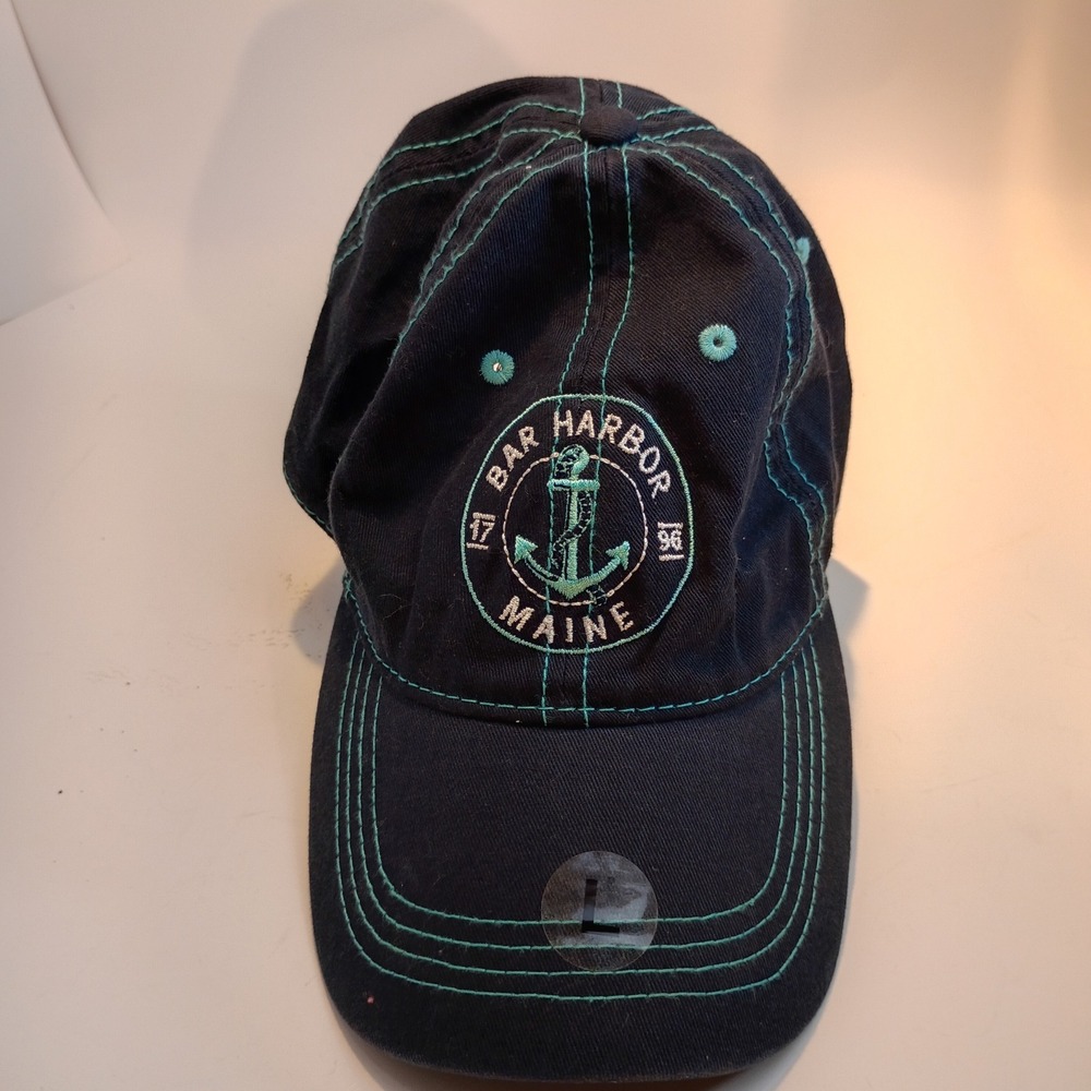 Prairie Mountain Bar Harbor Maine Anchor Navy Blue Teal Stitch Baseball Cap‎ Hat